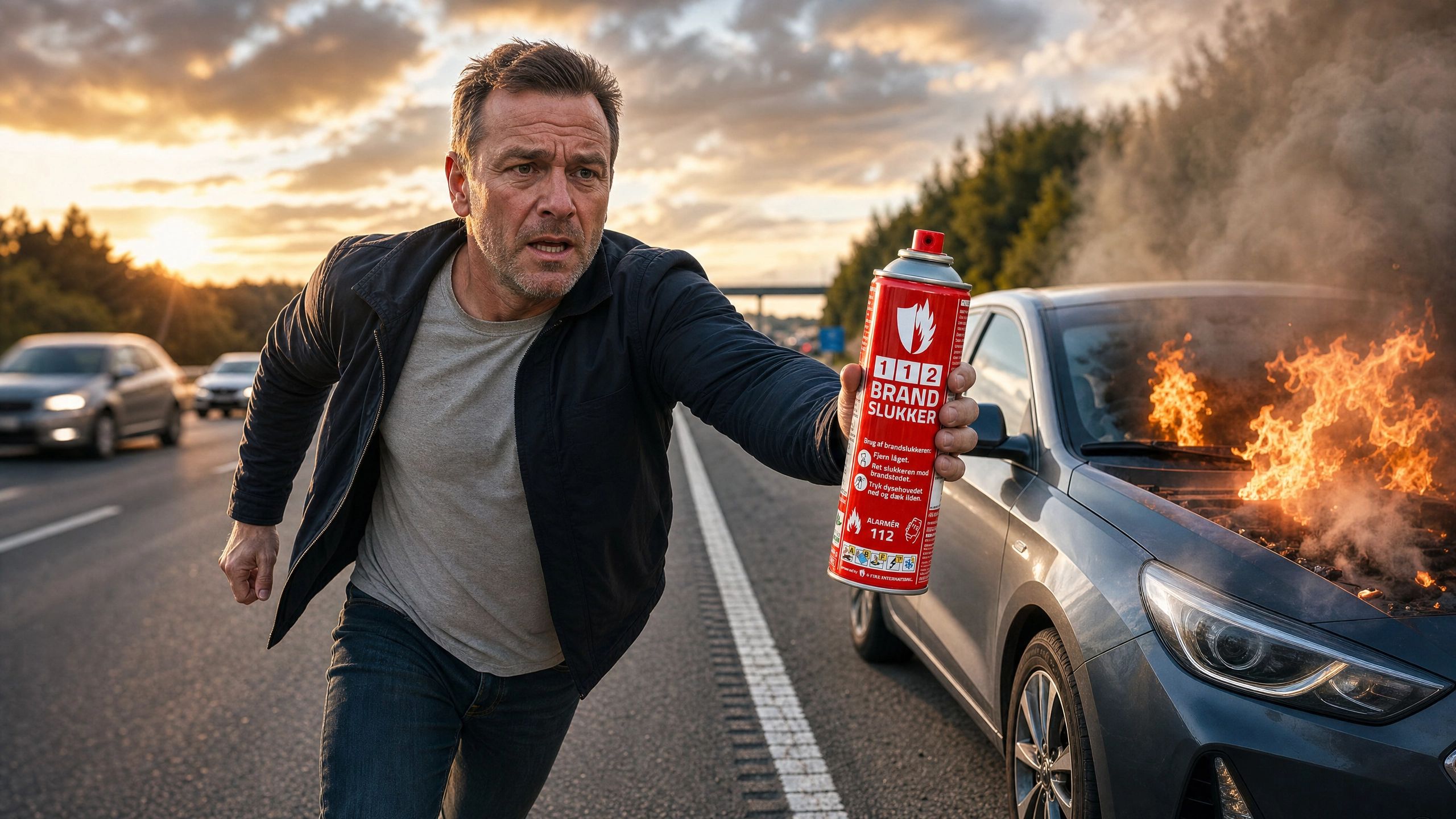 112 BRANDSLUKKEREN liggende klar i handskerummet p&aring; en bil &ndash; brandslukker til bilen