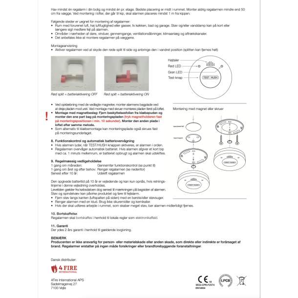 4 FIRE RGALARM 10 RS BATTERI &amp; KVIKMONTAGE