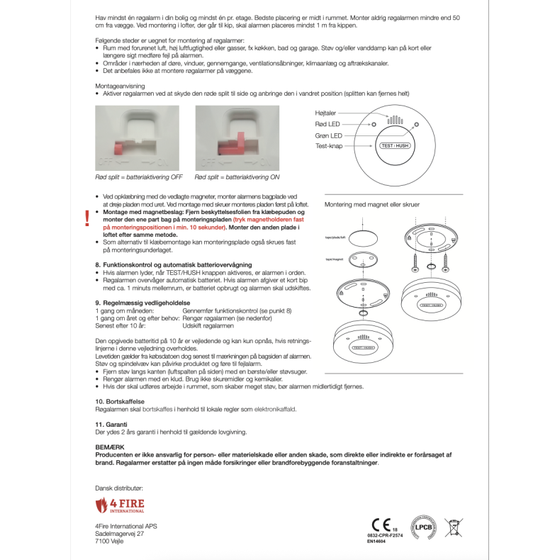 4 FIRE RGALARM 10 RS BATTERI &amp; KVIKMONTAGE